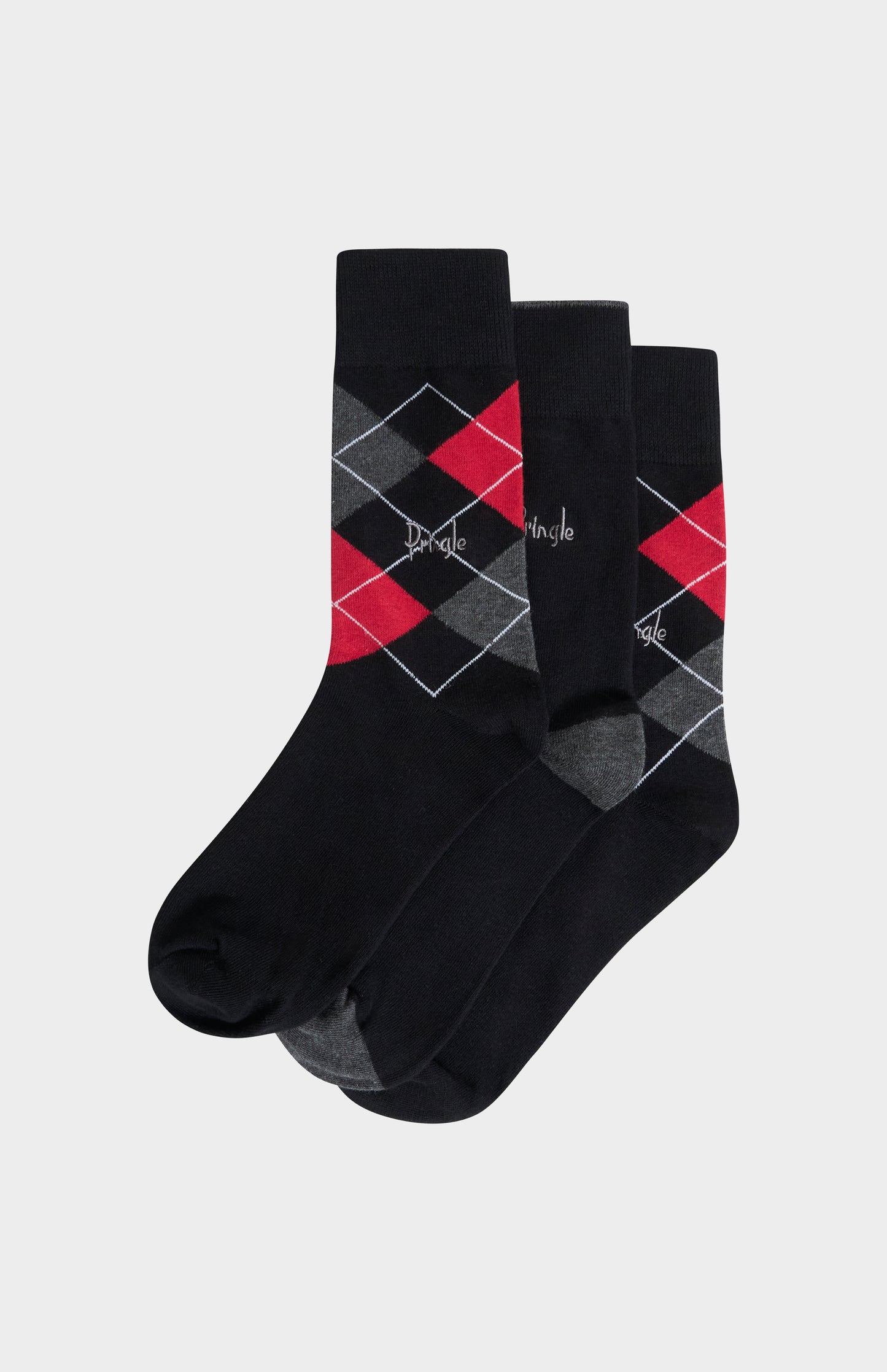 Men’s Argyle Cotton Jacquard Socks in Black, Charcoal & Red