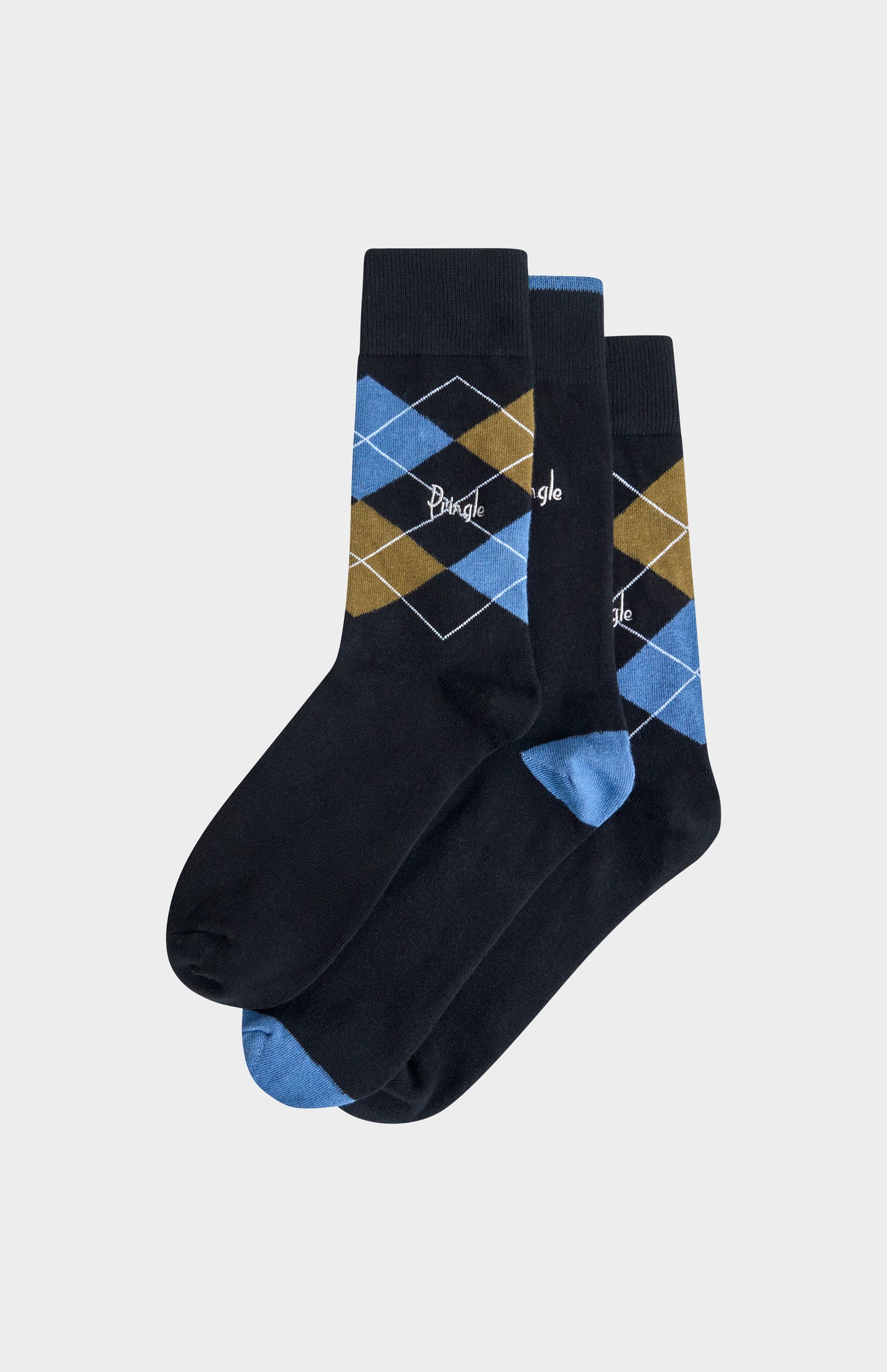 Men’s Argyle Cotton Jacquard Socks in Black, Olive & Blue