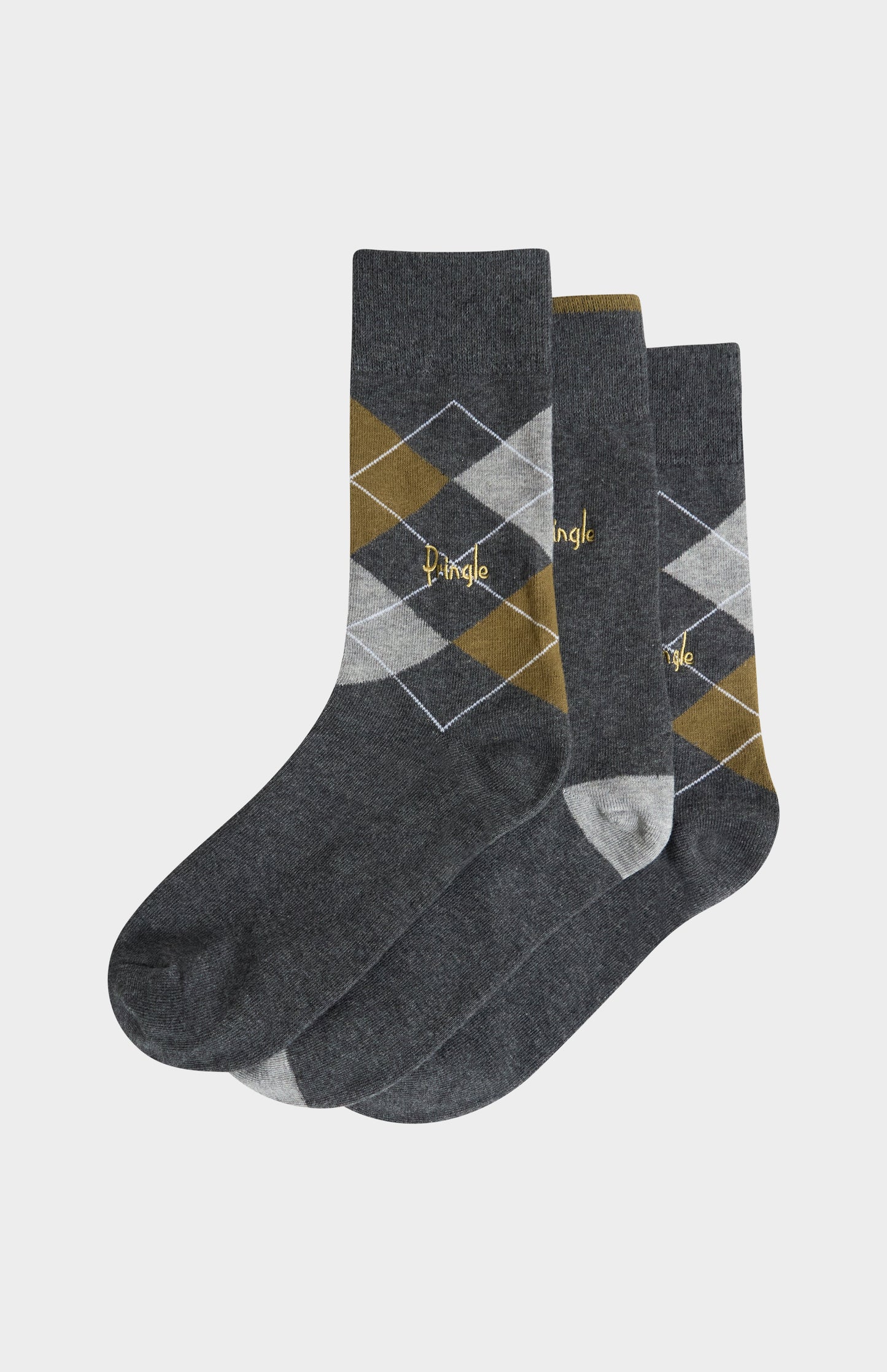 Men’s Argyle Cotton Jacquard Socks in Charcoal, Khaki & Grey