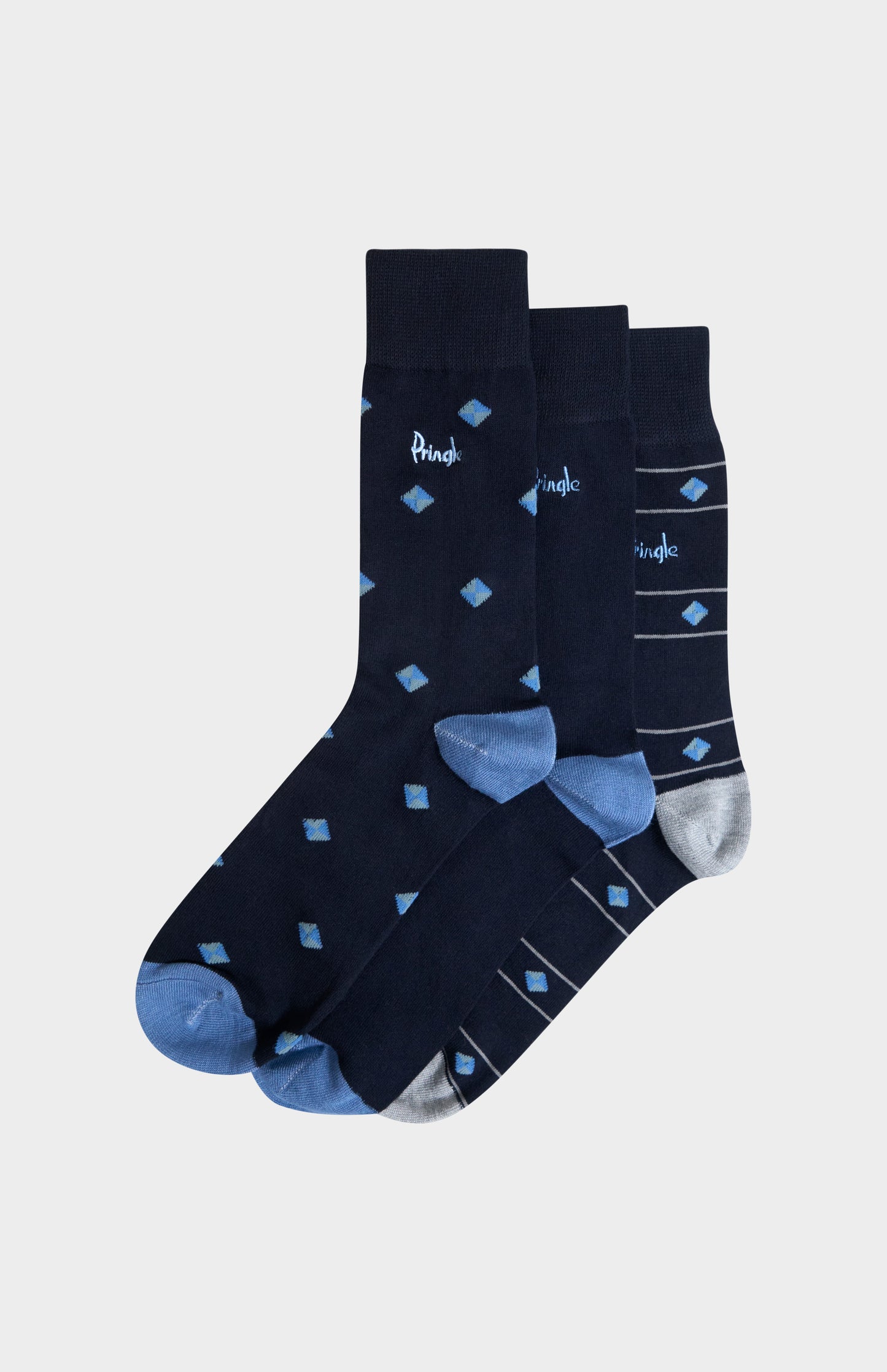 Men’s Multi Blue Bamboo Jacquard Socks with Square Diamond Pattern