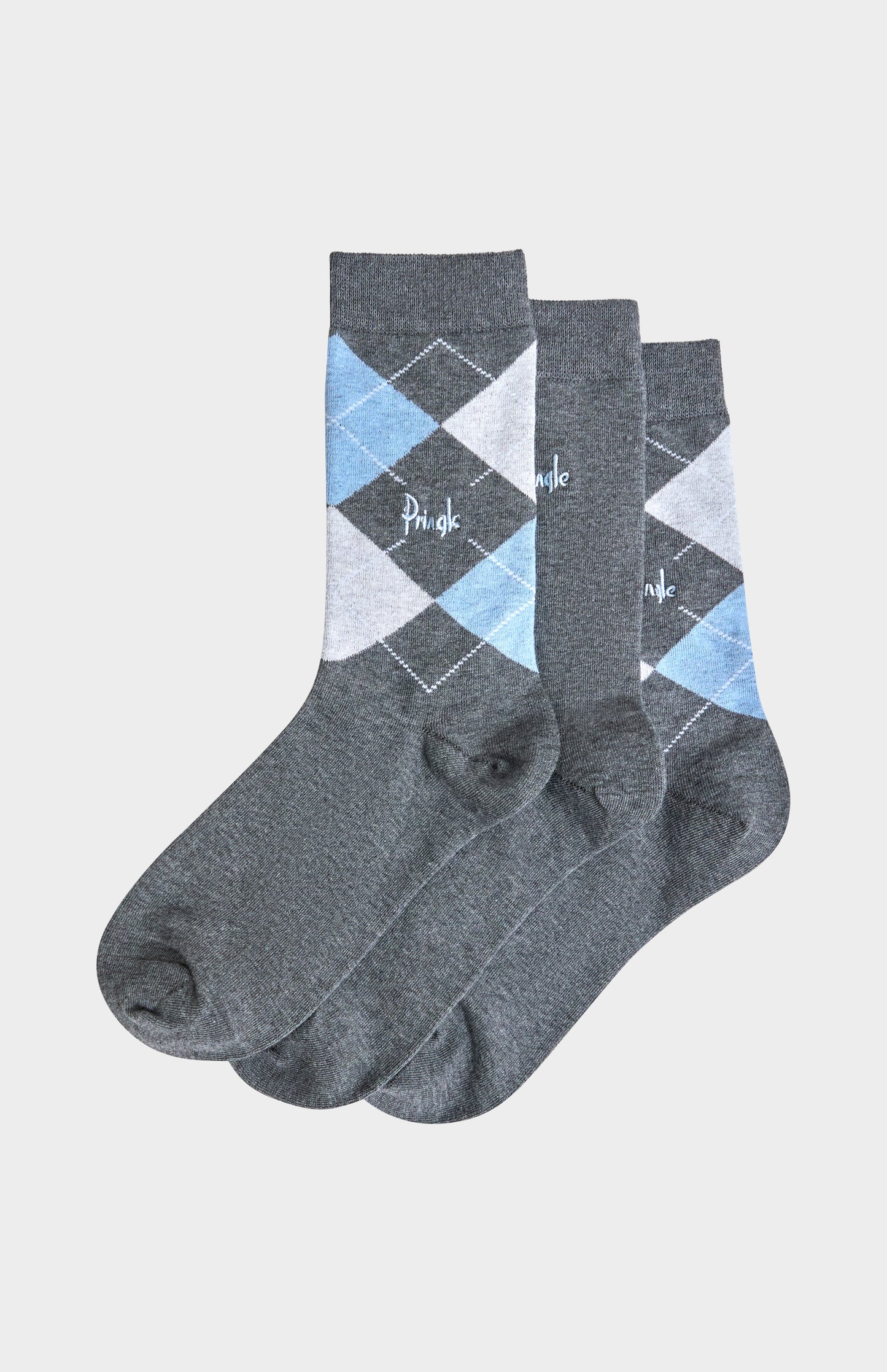 Women’s Argyle Cotton Jacquard Socks in Grey, Blue & Light Grey