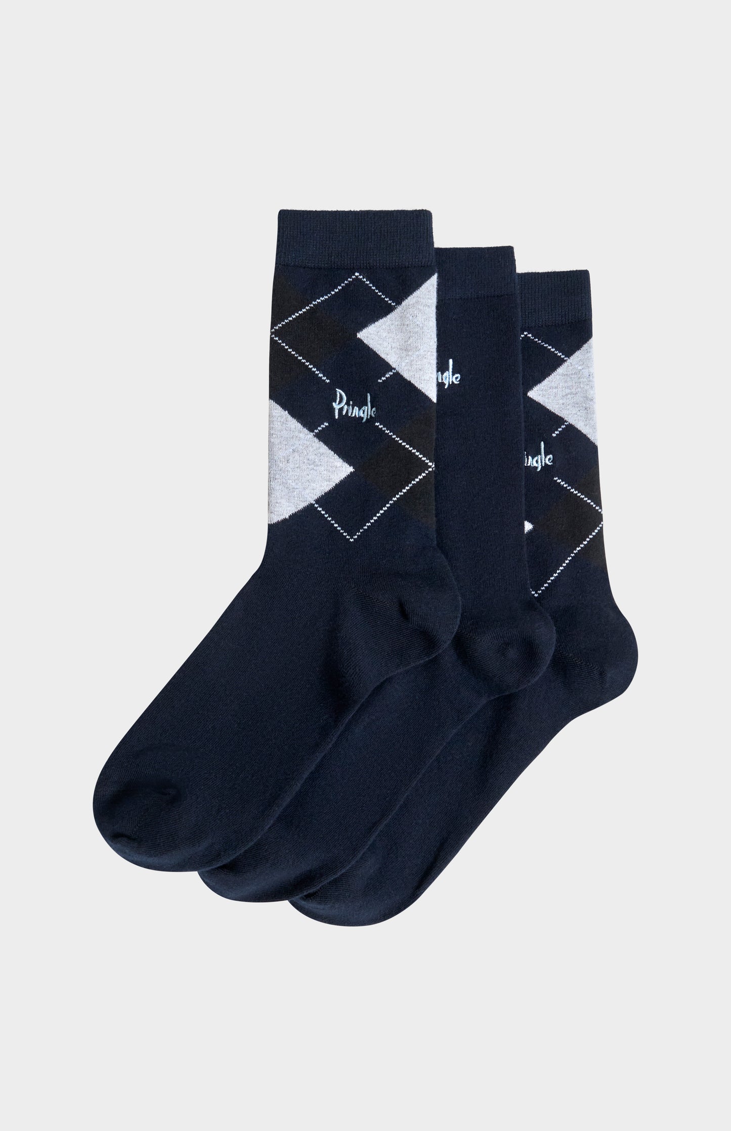 Women’s Argyle Cotton Jacquard Socks in Black, Navy & Light Grey