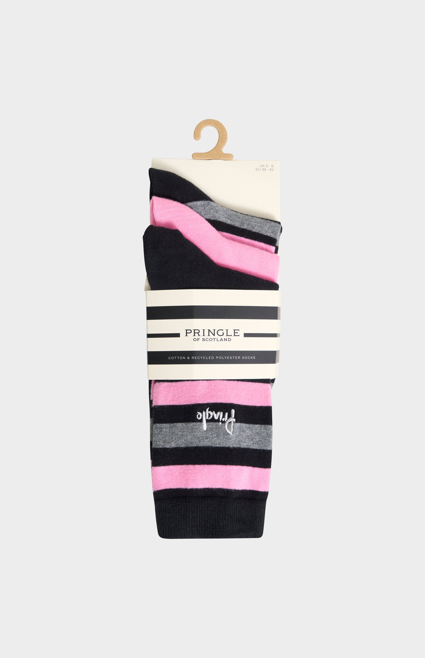 Women’s Cotton Stripe Socks in Black, Grey & Pink