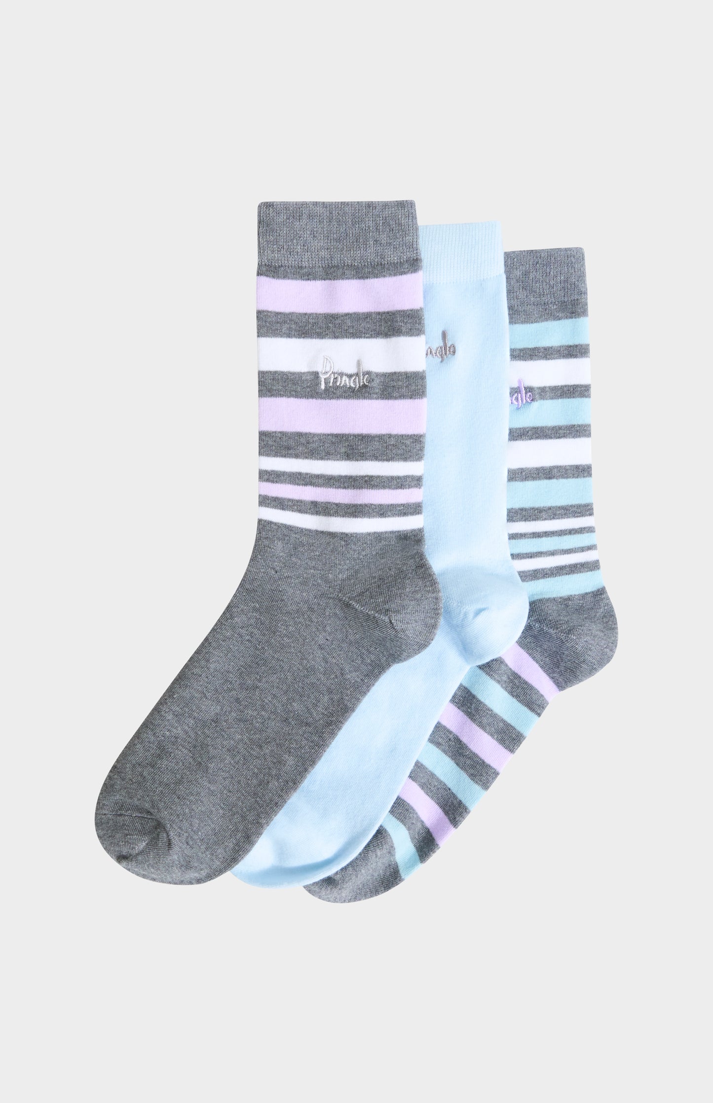 Women’s Cotton Stripe Socks in Grey, Blue, Lilac & White