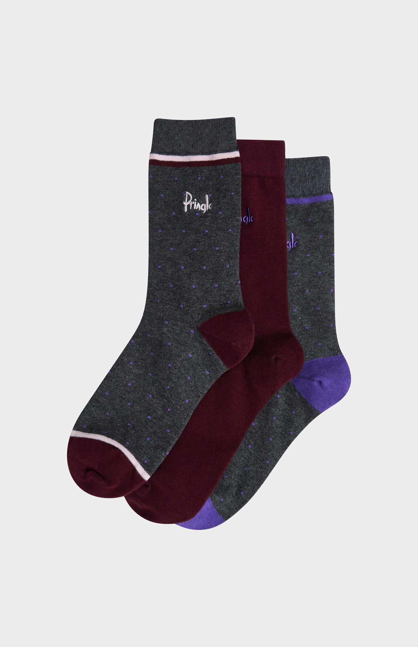 Women’s Cotton Socks with Polka Dots in Grey and Burgundy