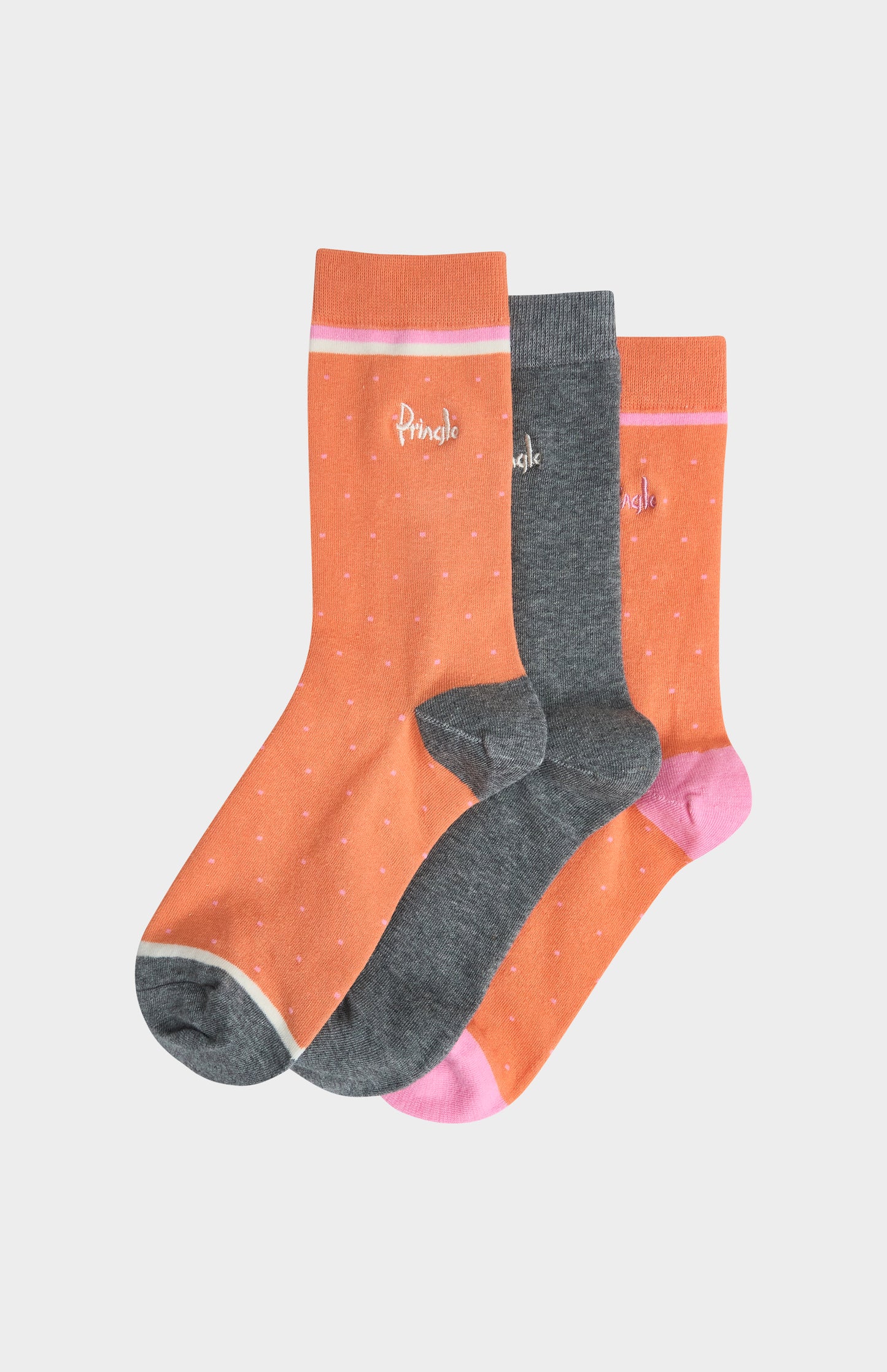 Women’s Cotton Socks with Polka Dots in Orange and Grey