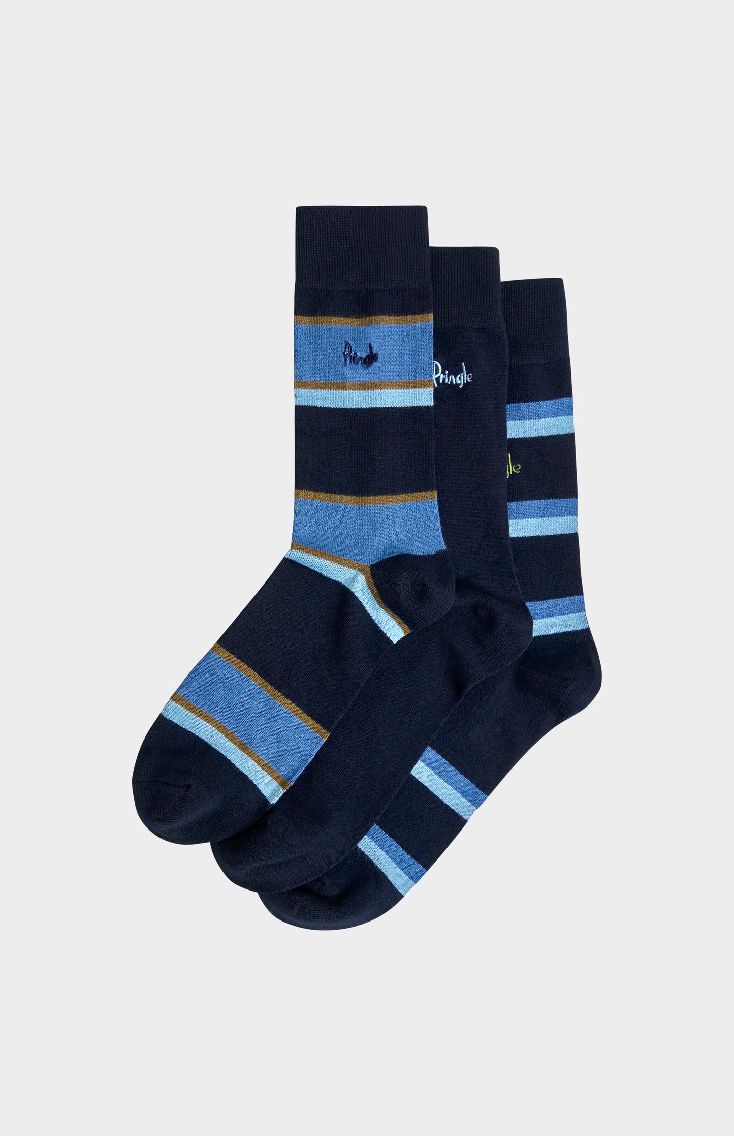 Pringle Men’s Bamboo Jacquard Stripe Socks in Multi Blue