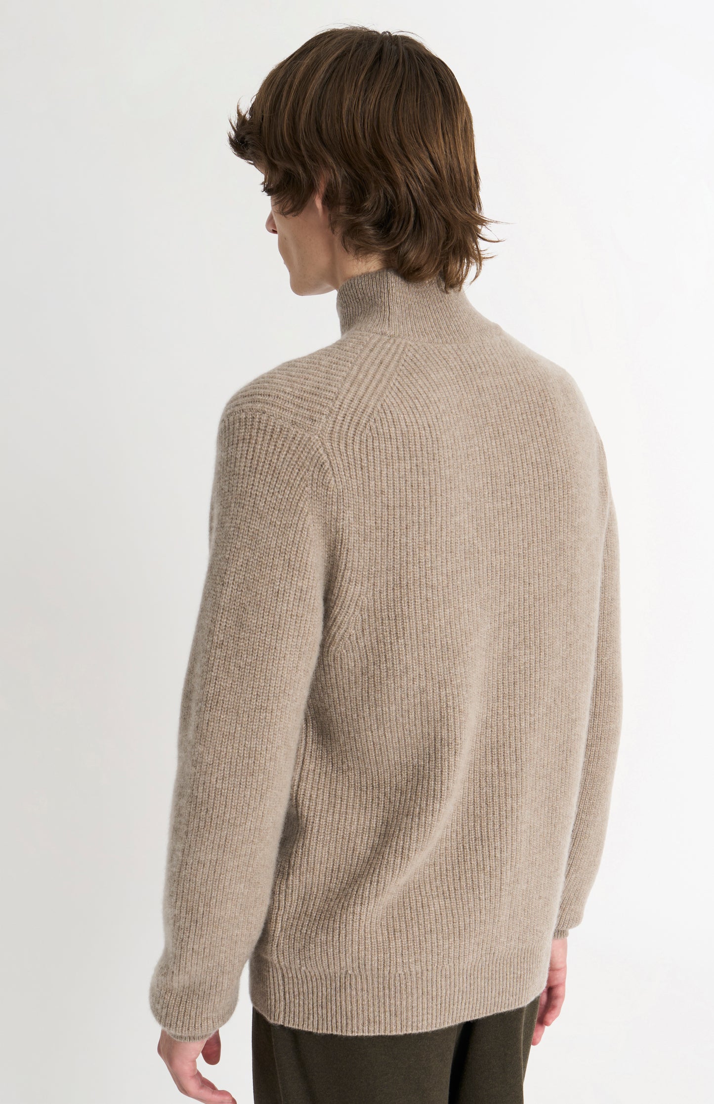 Men's mock Neck Rib Cashmere Jumper In Mushroom Melange