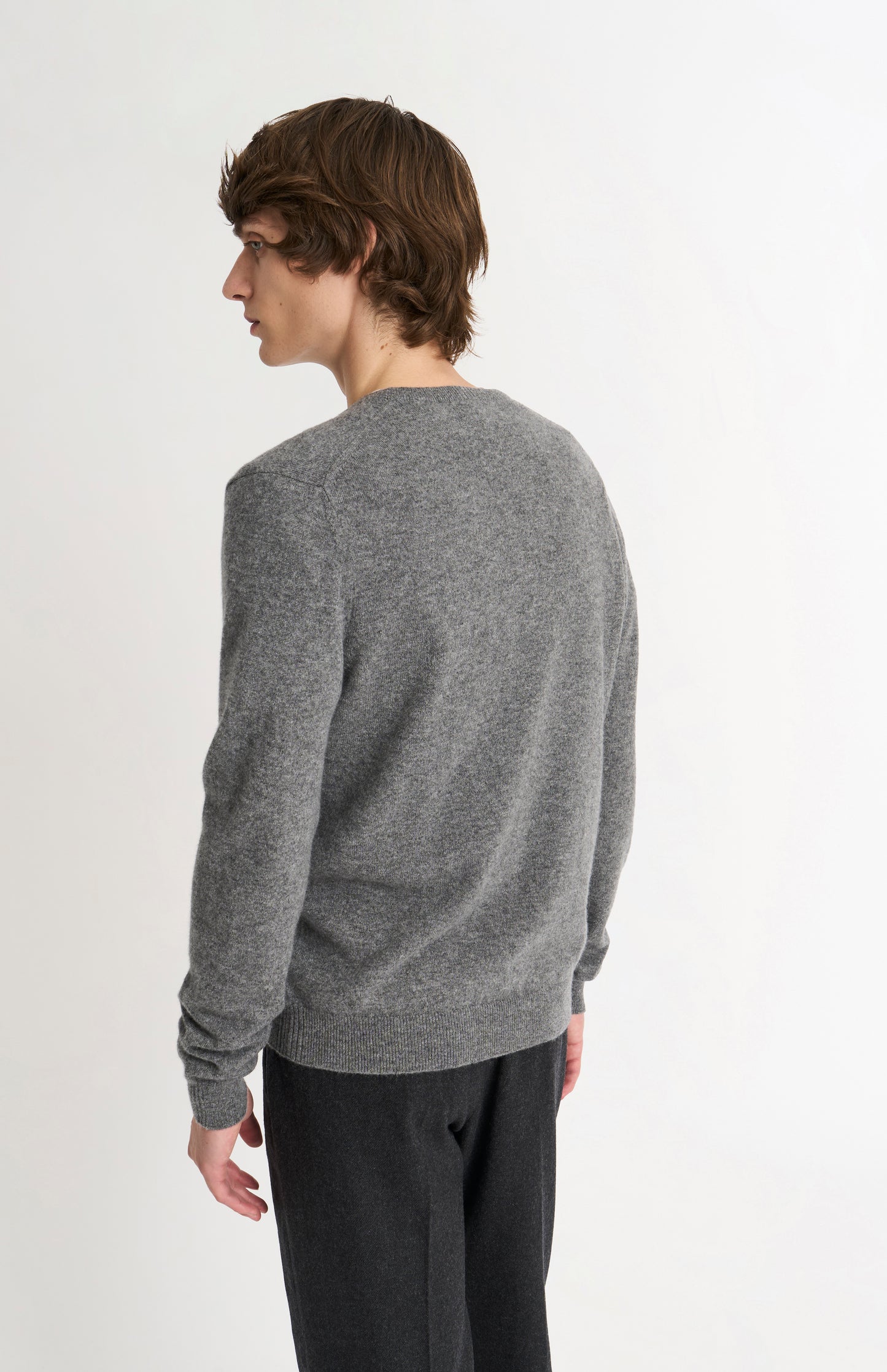 Men's Classic V-neck Cashmere Jumper In Light Grey Melange