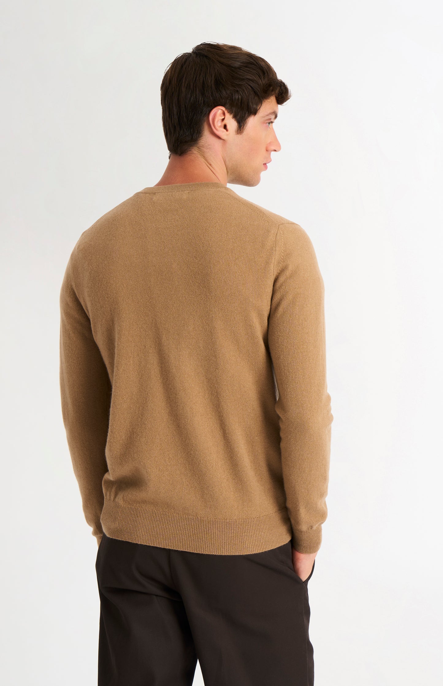 Pringle of Scotland Men’s Cashmere Crew Neck Jumper In Camel rear view