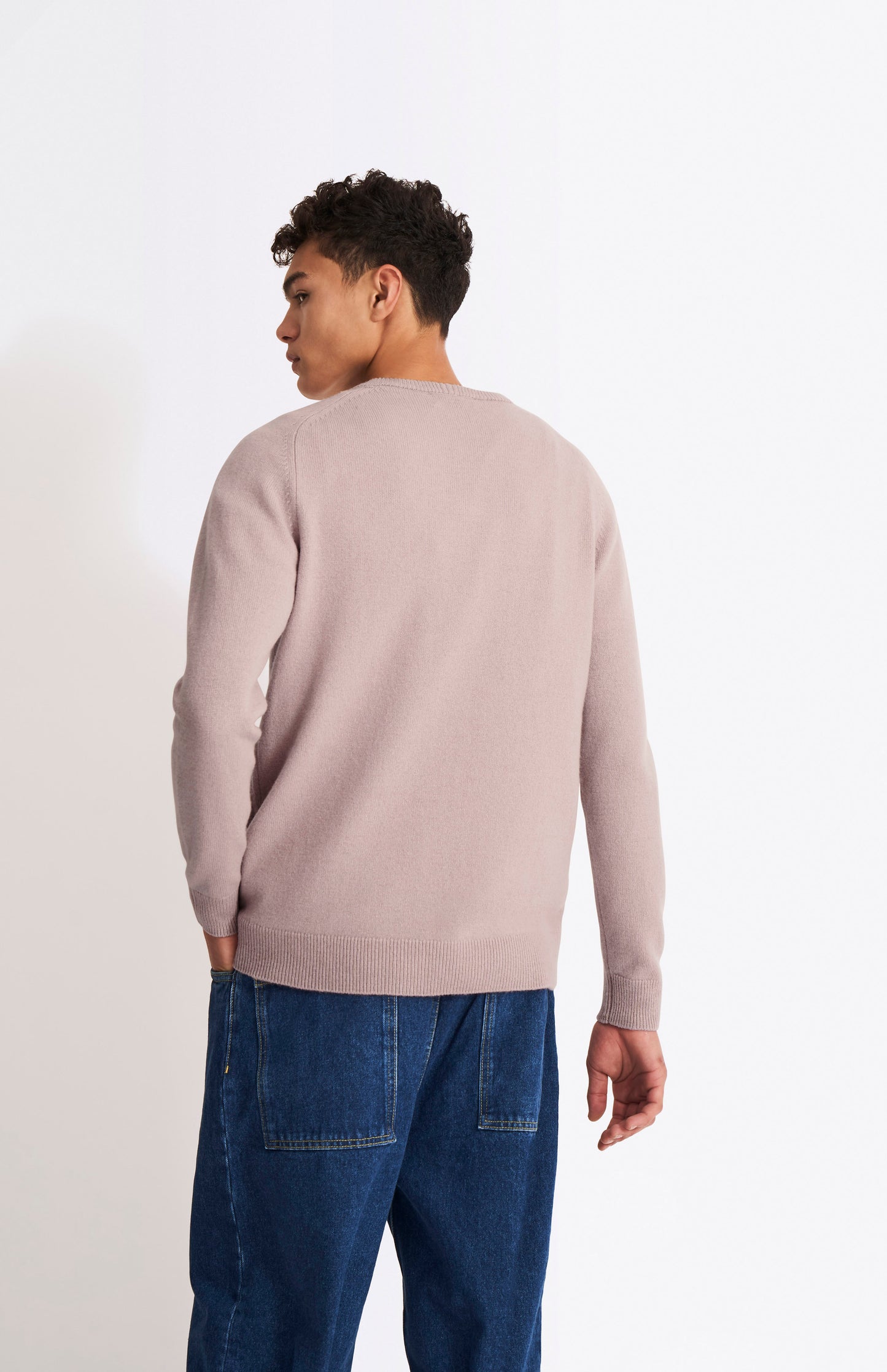 Pringle V Neck Lambswool Jumper in Dusty Pink with Contrast Tipping rear view