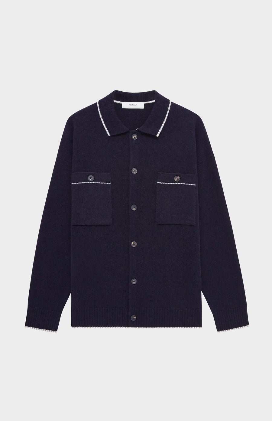 Pringle Knitted lambswool overshirt in Navy with contrast edging