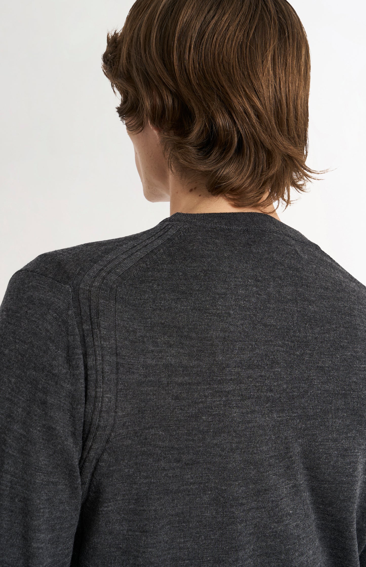 Men's Crew Neck Extra Fine Merino Wool Jumper In Charcoal Melange