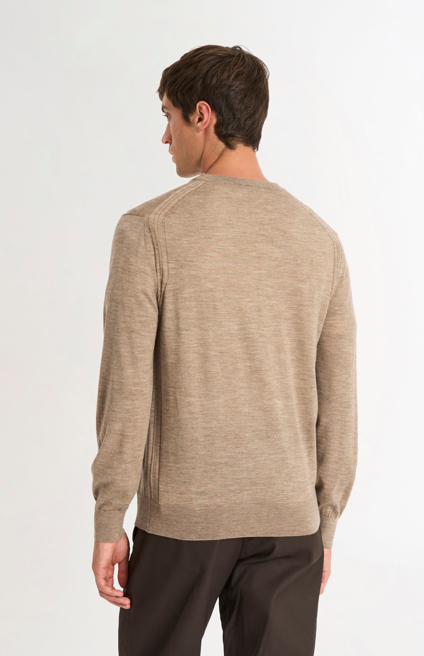 Men's Crew Neck Extra Fine Merino Wool Jumper In Mushroom
