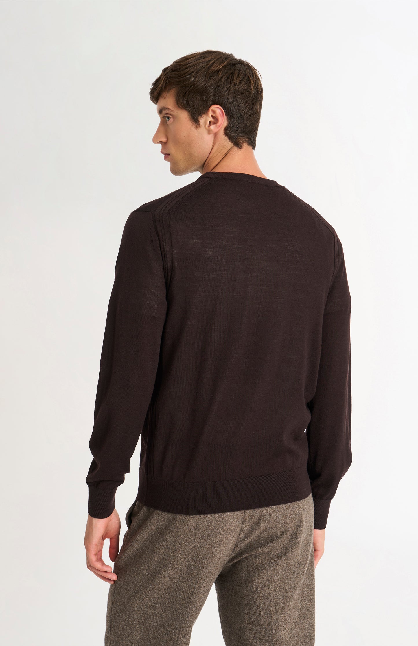 Men's Crew Neck Extra Fine Merino Wool Jumper In Dark Brown