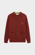 Pringle Men's lambswool V Neck Cardigan in Red Rust & Mineral Green
