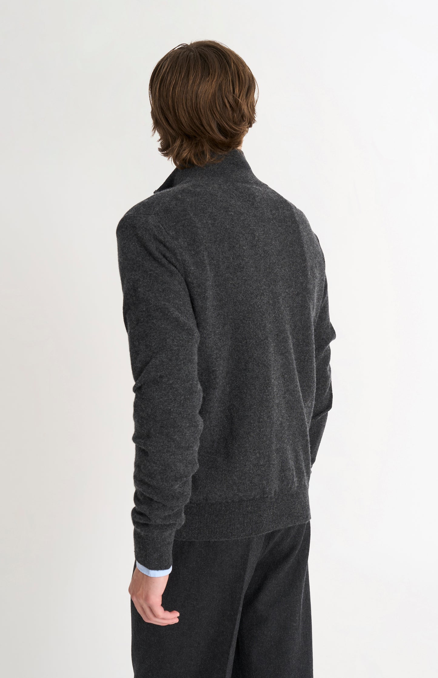 Men's Classic Qtr Zip Cashmere Jumper In Charcoal Melange