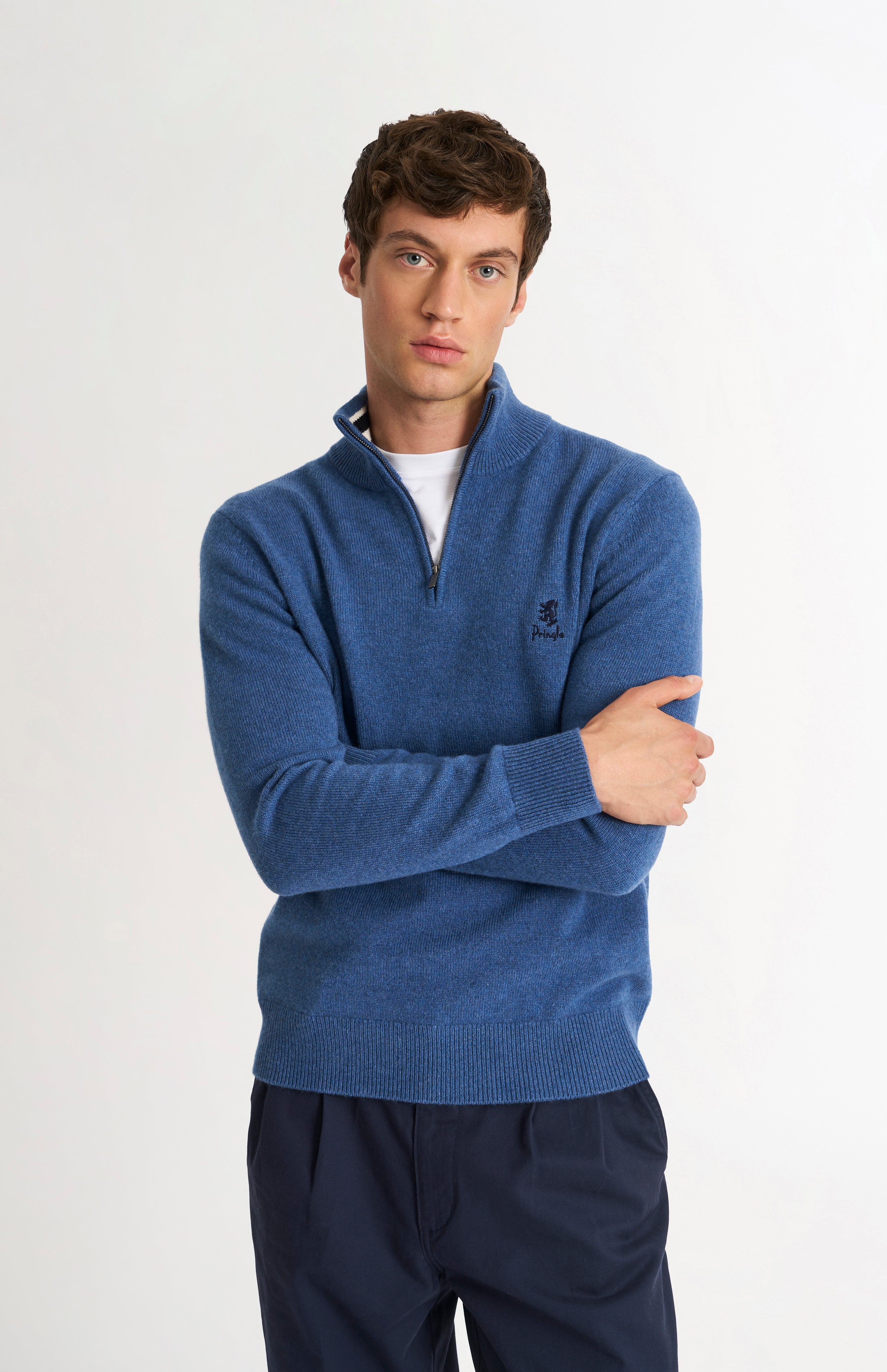 Pringle of Scotland Men’s Lambswool Qtr Zip Jumper In Bering Sea Blue