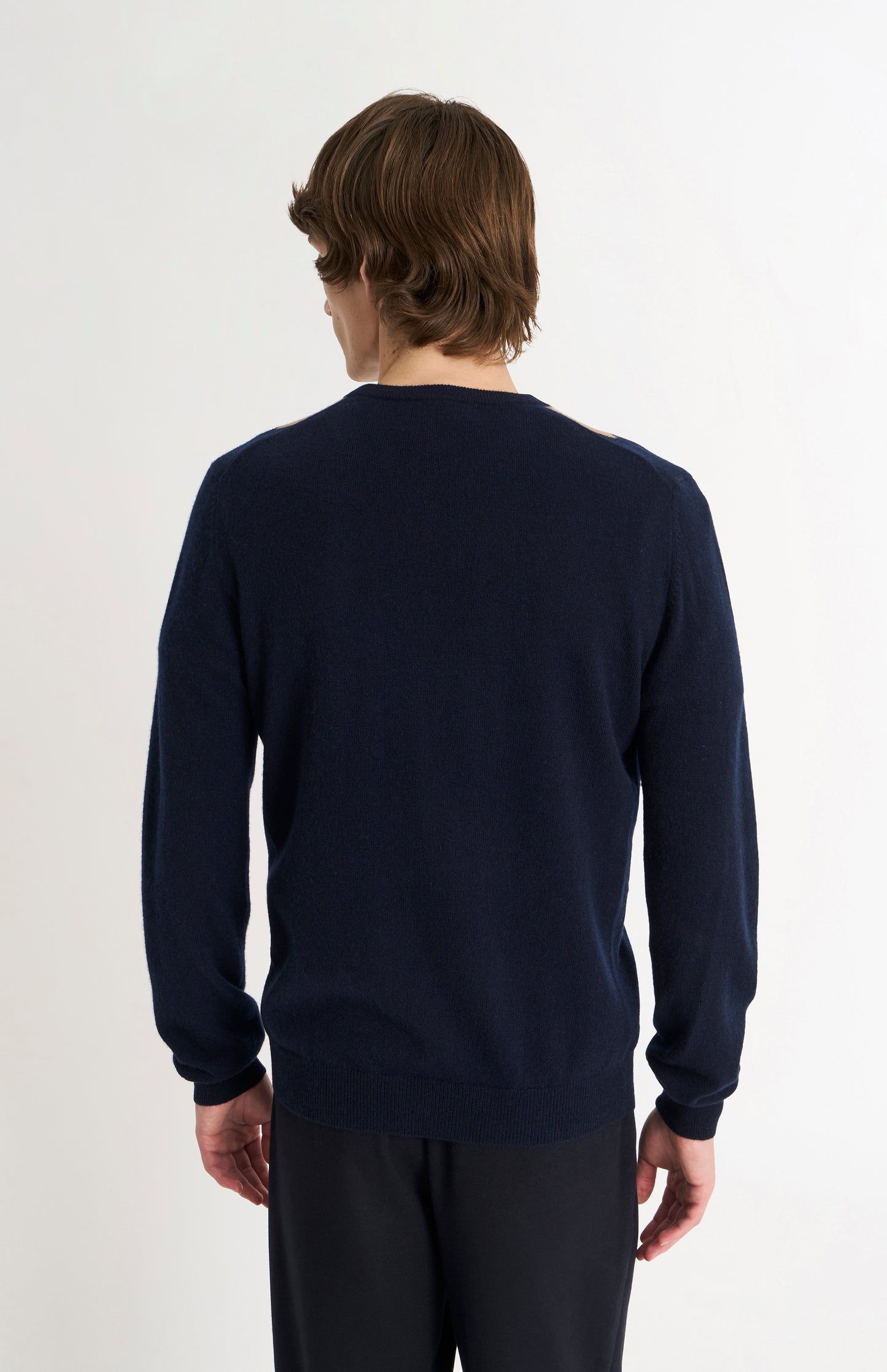 Men's Classic Crew Neck Cashmere Argyle Jumper In Navy / Camel / Blue