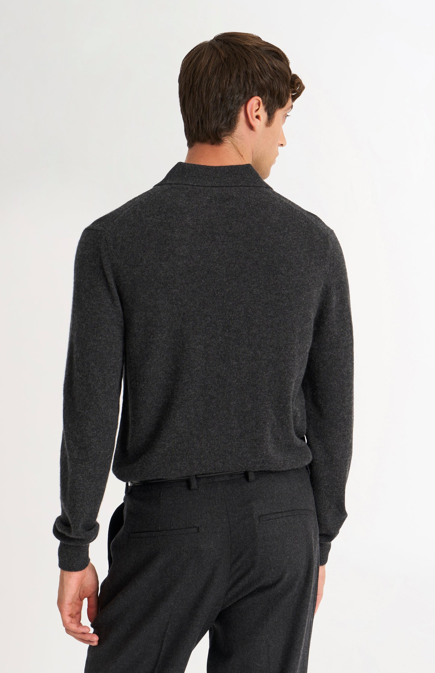 Men's Classic Polo Shirt Cashmere Jumper In Charcoal Melange