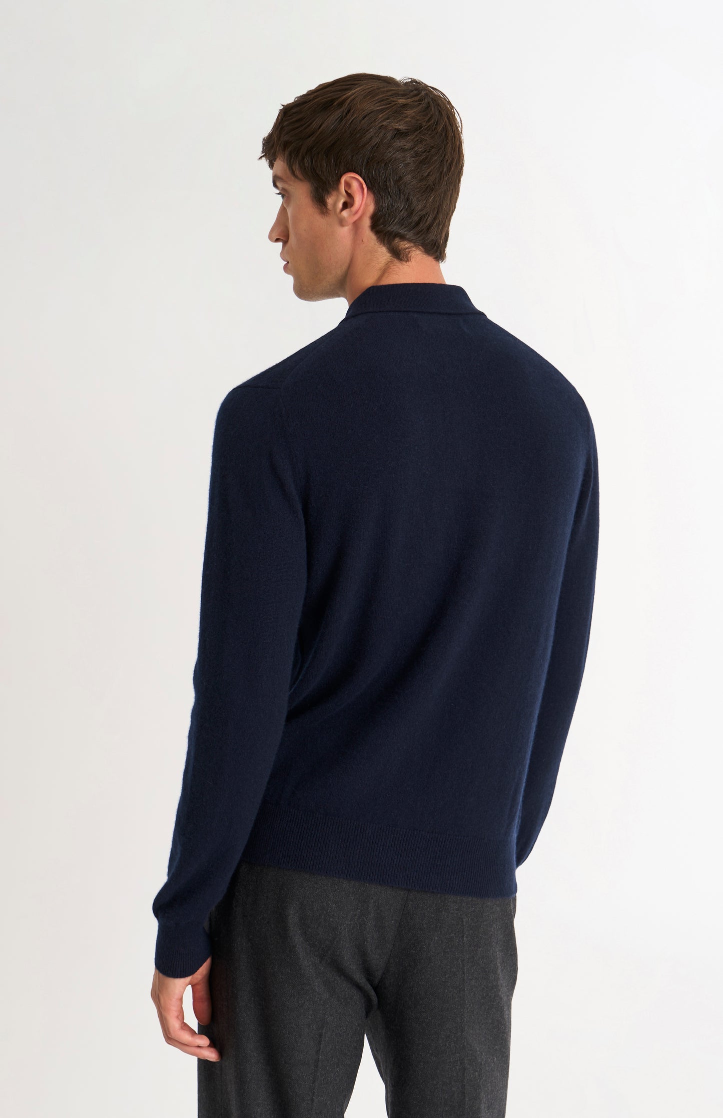 Men's Classic Polo Shirt Cashmere Jumper In Navy Blue