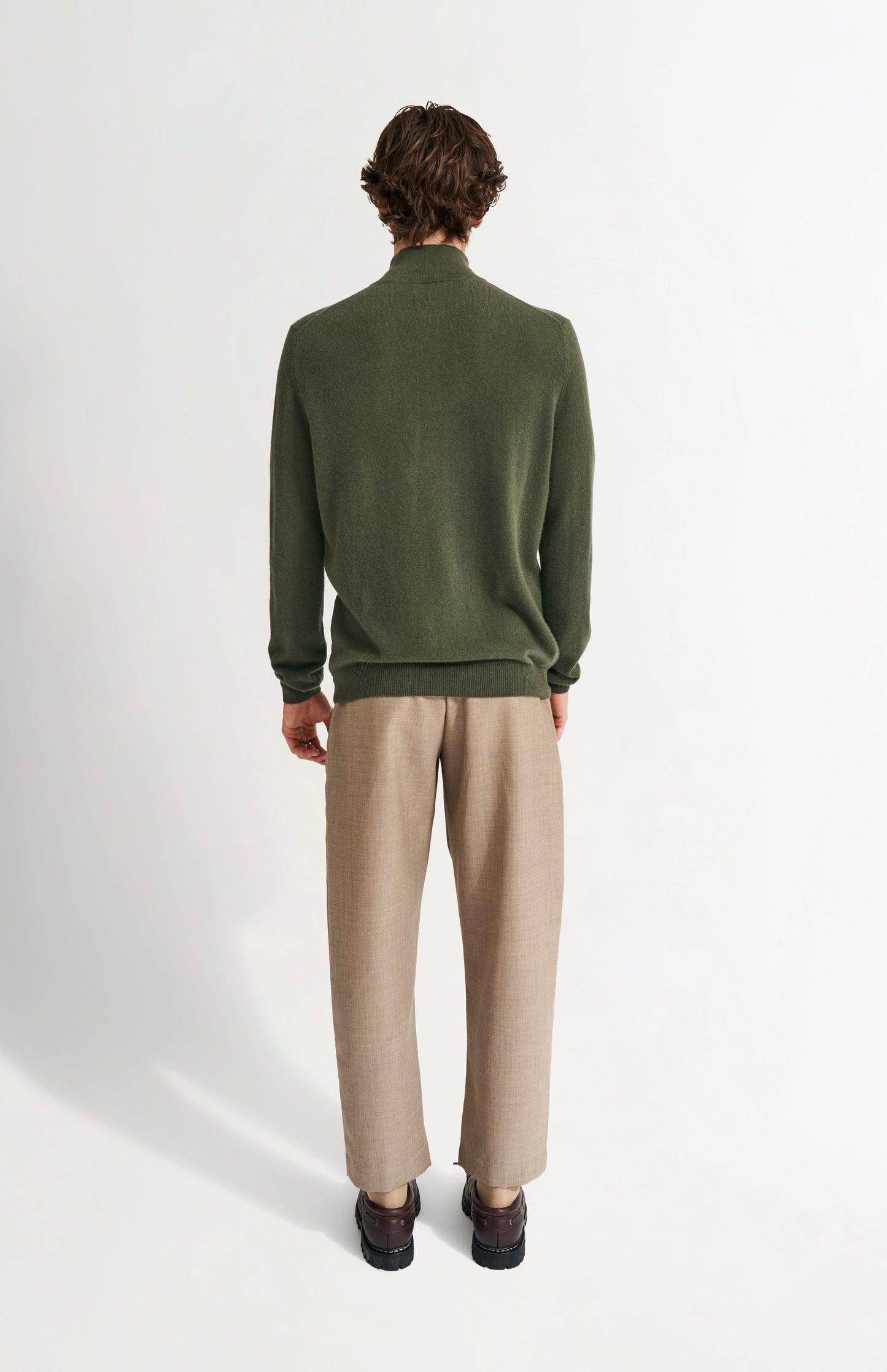 Pringle of Scotland Men's Quarter Zip Cashmere Jumper Classic In Evergreen rear view