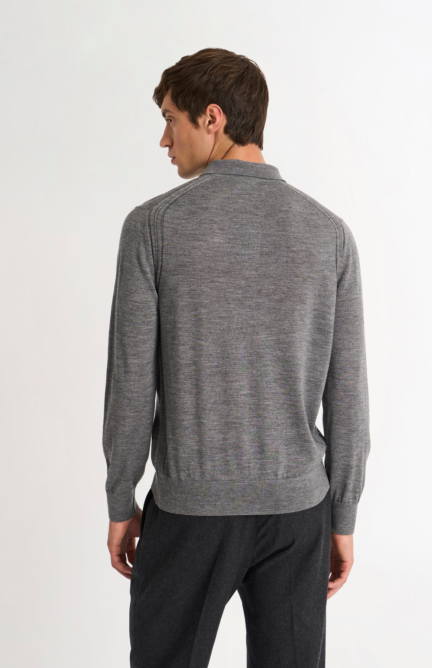 Men's Polo Shirt Extra Fine Merino Wool Jumper In Grey Melange