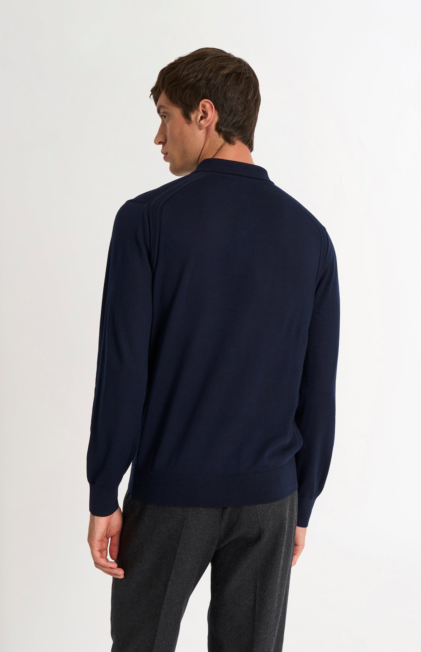Men's Polo Shirt Extra Fine Merino Wool Jumper In Navy Blue