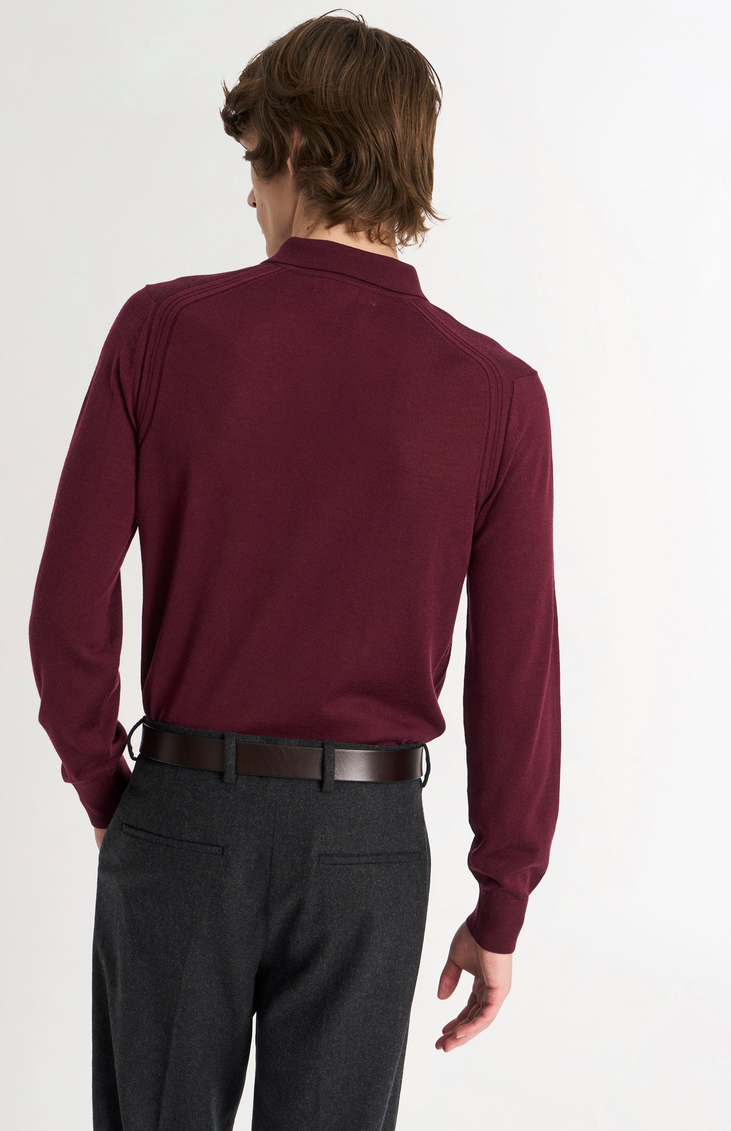 Men's Polo Shirt Extra Fine Merino Wool Jumper In Burgundy