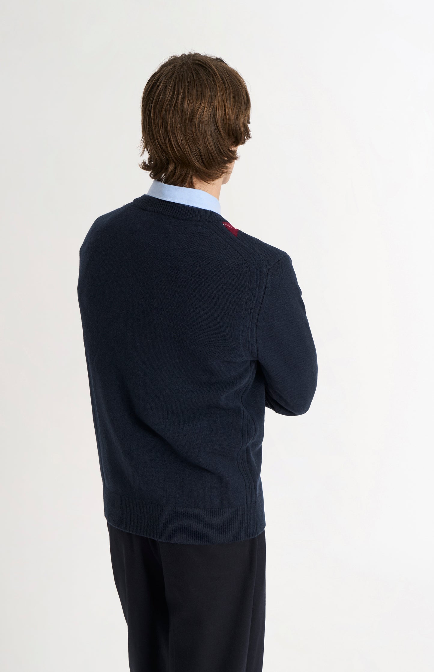 Men's Kessock V-neck Supersoft Lambswool Argyle Jumper In Navy / Mushroom / Burgundy