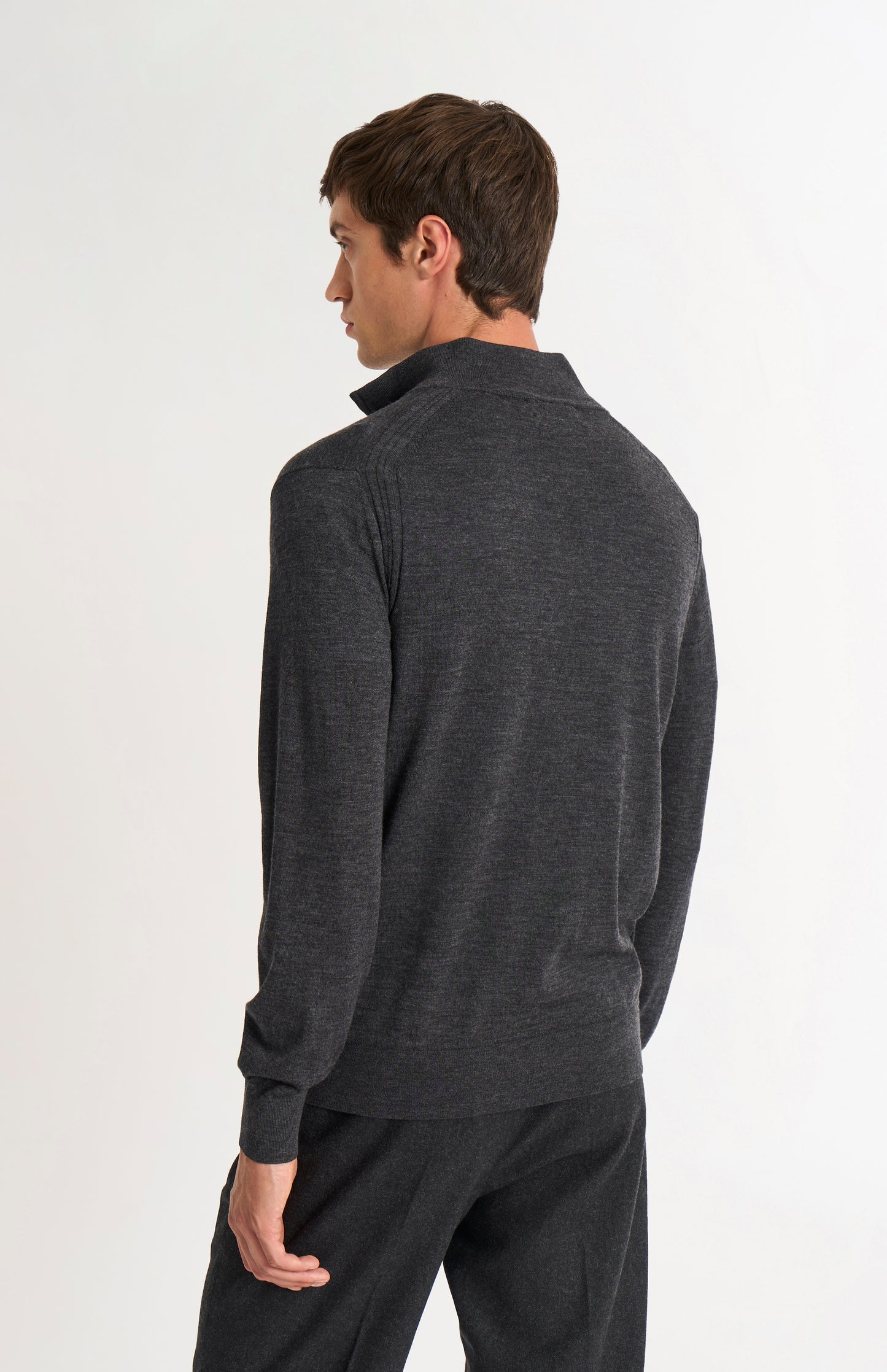 Men's Qtr Zip Extra Fine Merino Wool Jumper In Charcoal