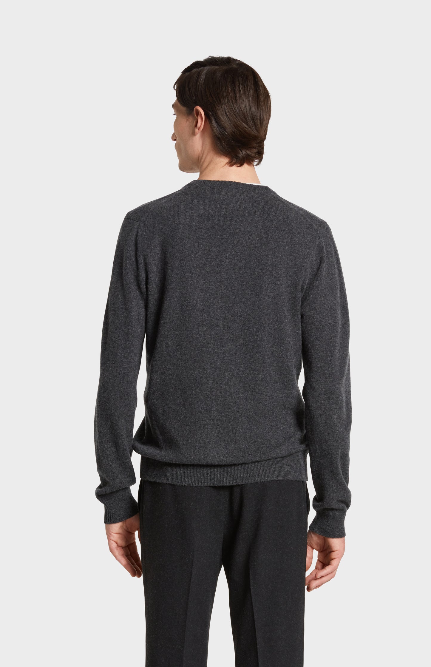 Back Image of Pringle of scotland V Neck Cashmere Jumper in charcoal Melange