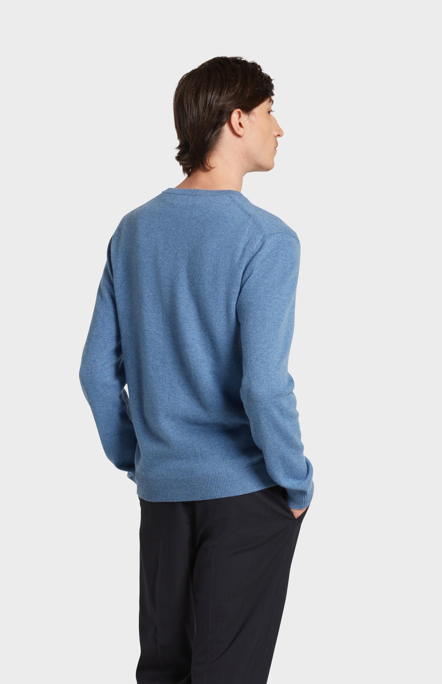 Back Image of Pringle of Scotland Men's V Neck Cashmere Jumper in Blue