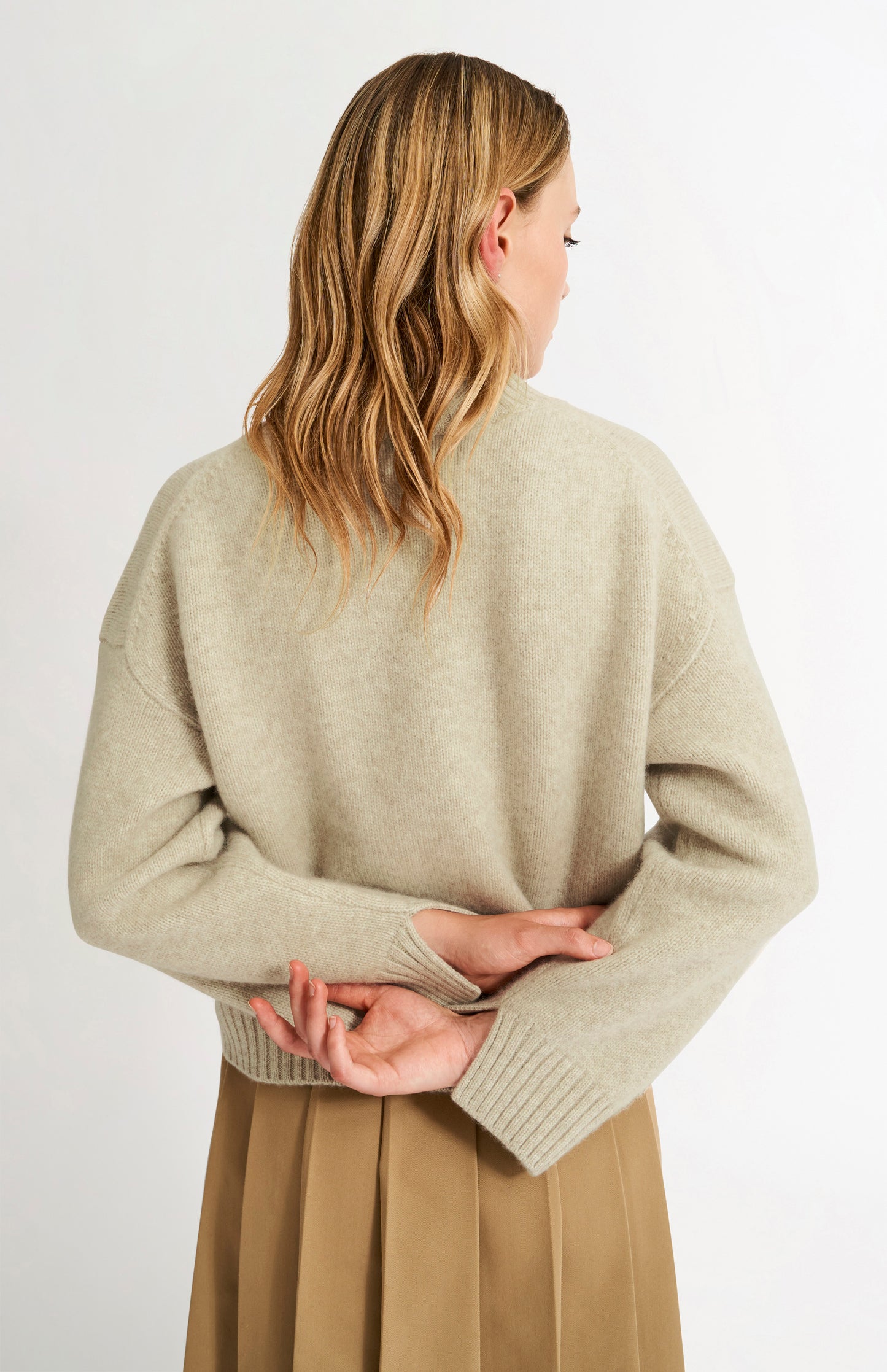 Womens V Neck Chunky Cashmere Jumper In Oatmeal