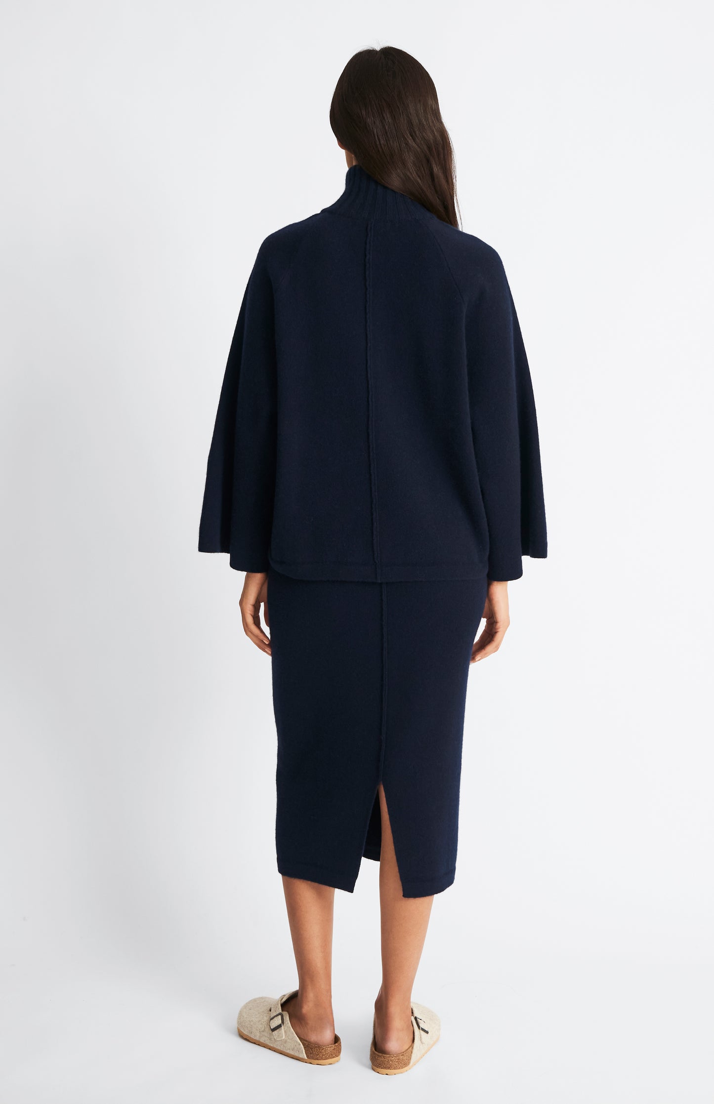 Pringle of Scotland Cashmere Blend Pencil Skirt in Indigo rear view