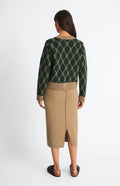 Pringle of Scotland Cashmere Blend Monogram Cardigan in Moss Green / Camel back view