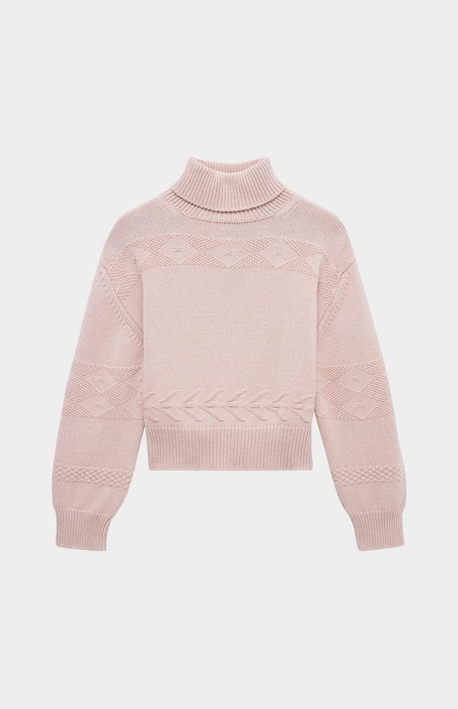 Pringle of Scotland Roll Neck Guernsey Cashmere Jumper In Dusty Pink flat shot