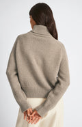 Pringle of Scotland Roll Neck Guernsey Cashmere Jumper In Dark Natural rear view