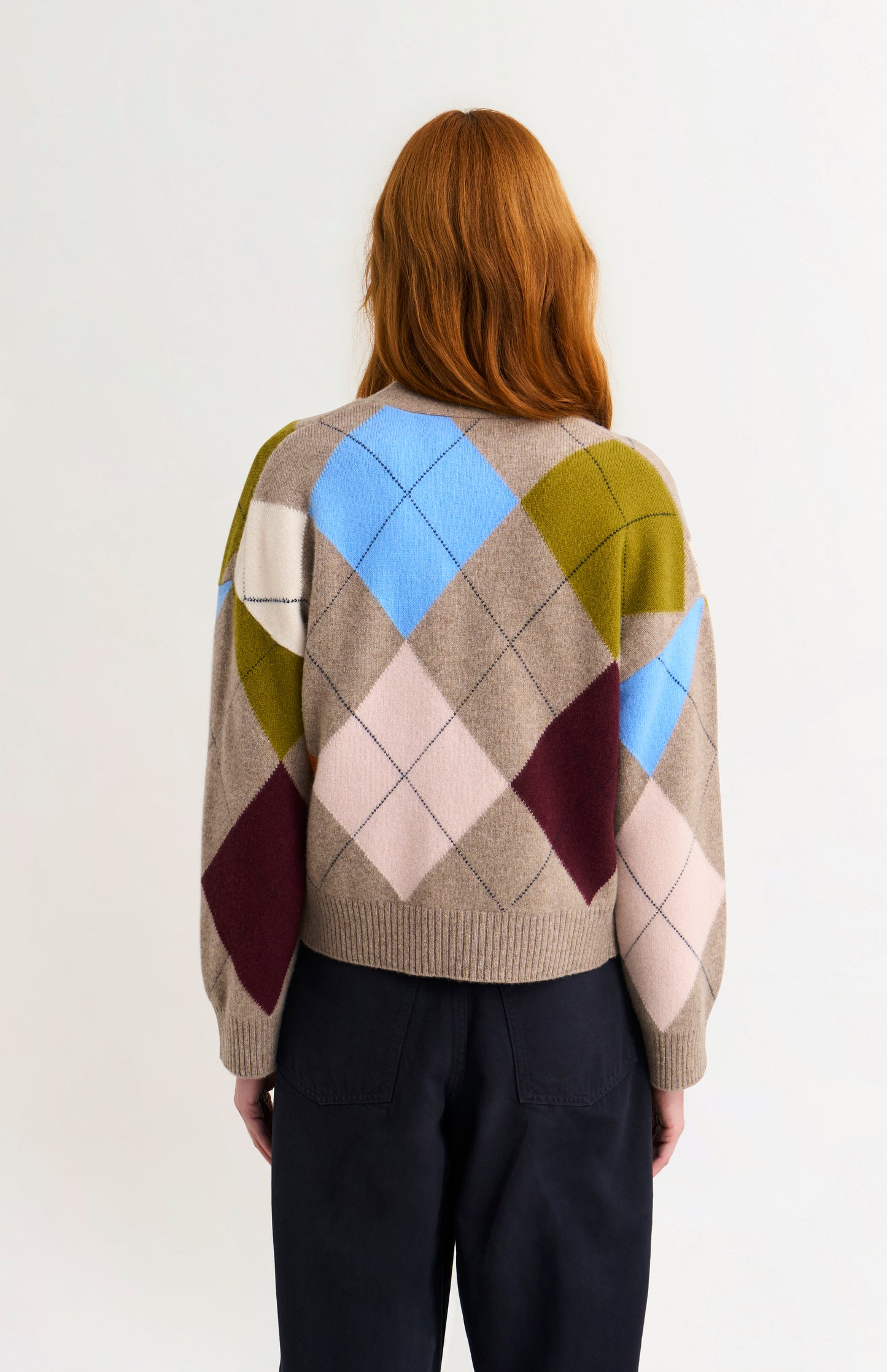 Women's Supersoft Lambswool Argyle Cardigan In Mushroom / Multi