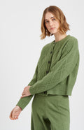 Pringle of Scotland Multi Texture Cashmere blend cardigan in Wood Sage side view