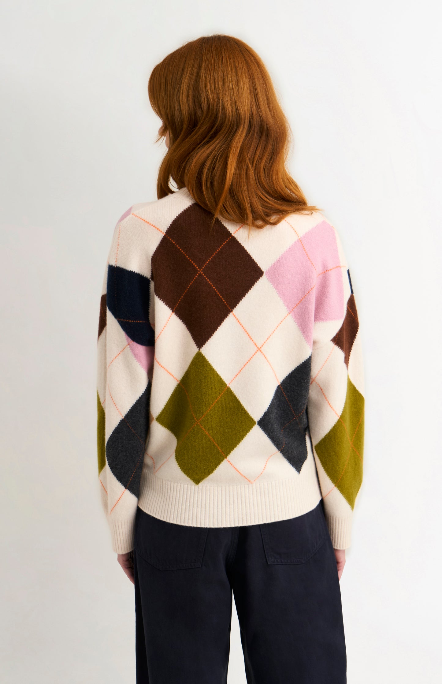 Women's Crew Neck Supersoft Lambswool Argyle Jumper In Ecru / Multi