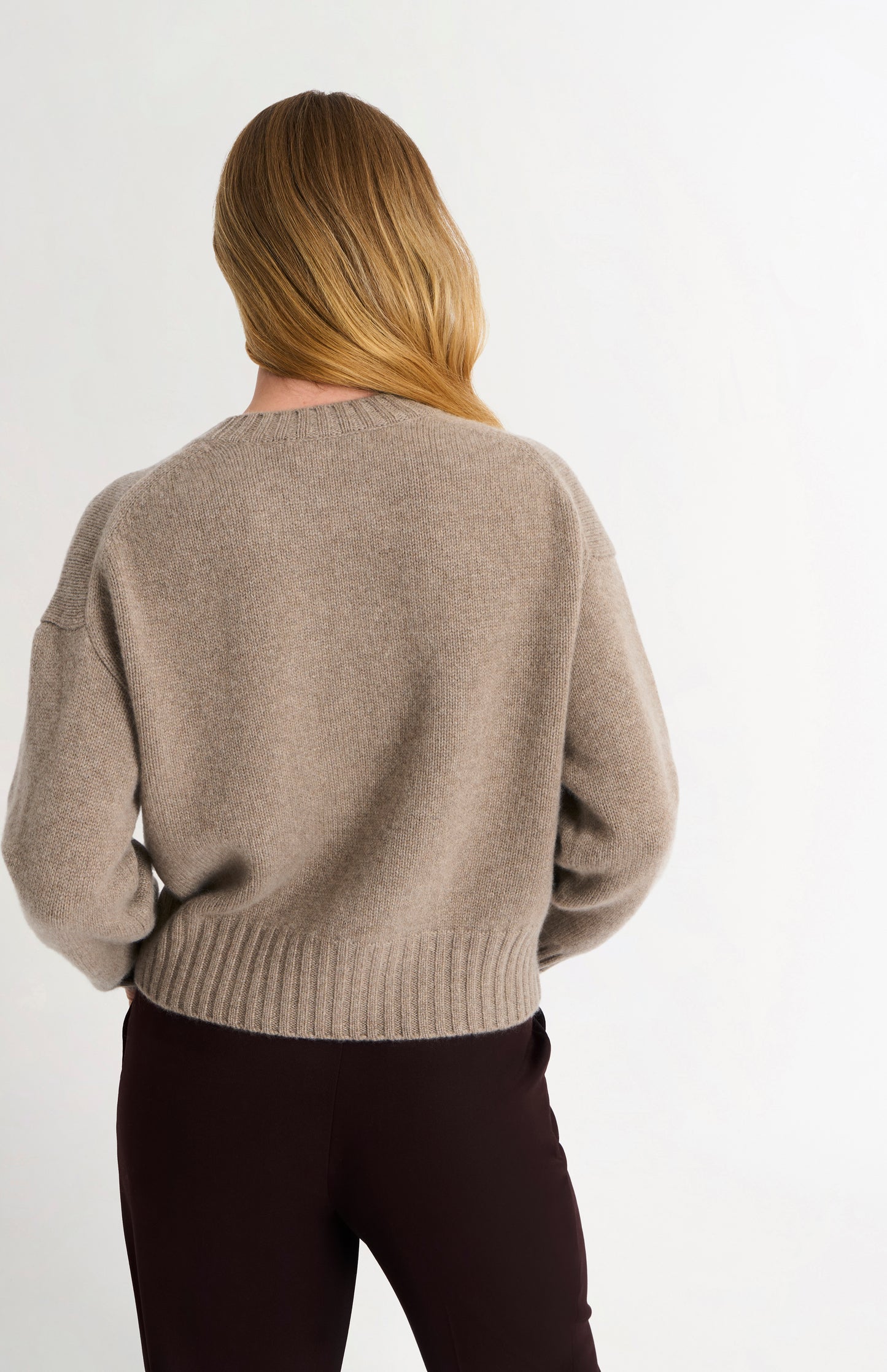 Women's Crew Neck Chunky Cashmere Jumper In Mushroom Melange