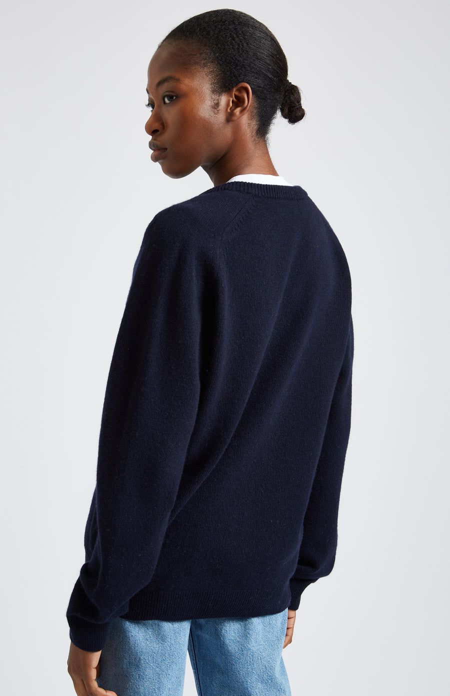 Pringle of Scotland Archive Women's V neck Lambswool Jumper In Navy rear view