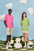 Heritage Golf Cotton Polo Shirt In Heather Pink on models - Pringle of Scotland