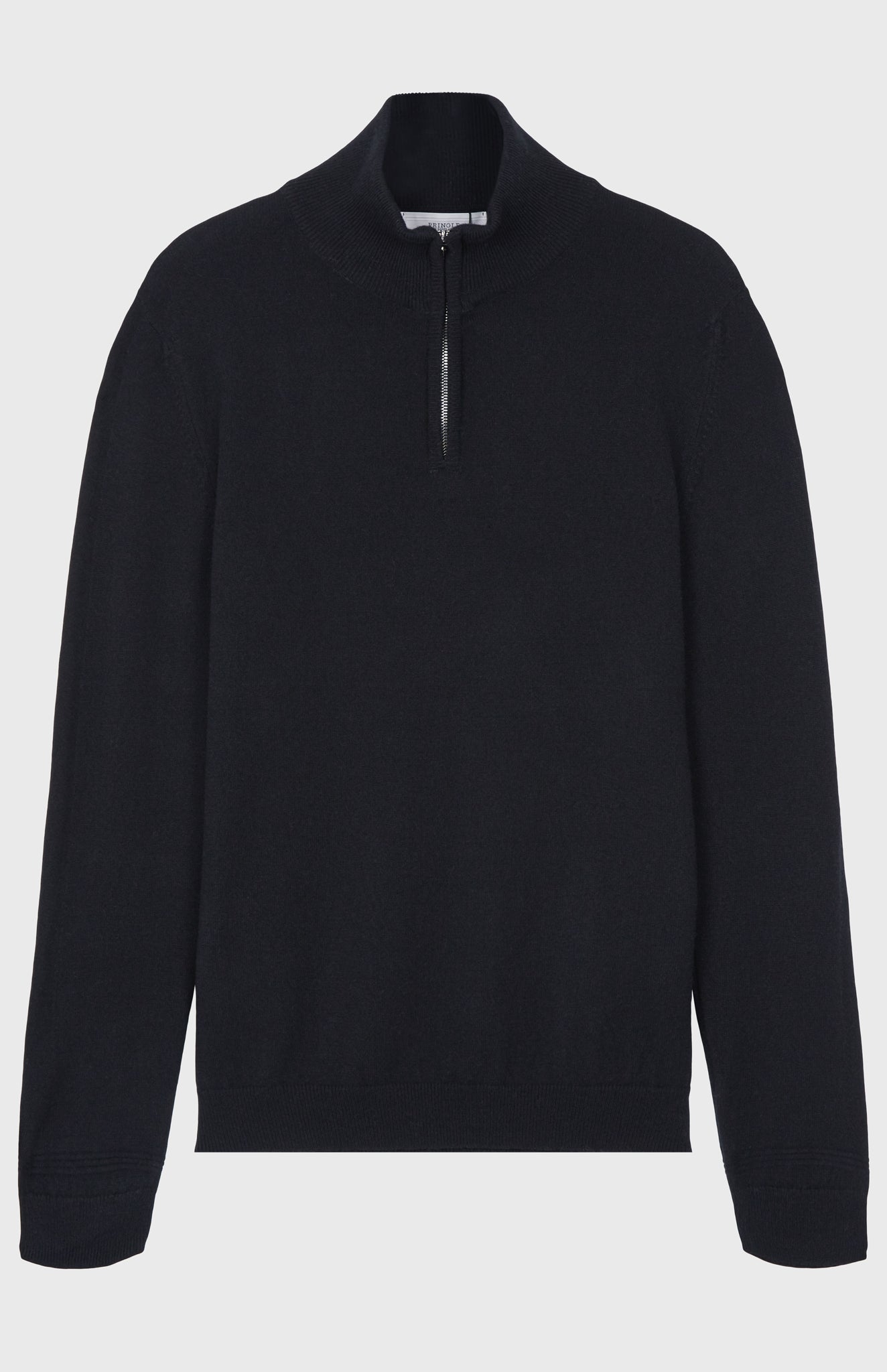Men's Black Cashmere Zip Neck Jumper Flat Shot - Pringle of Scotland