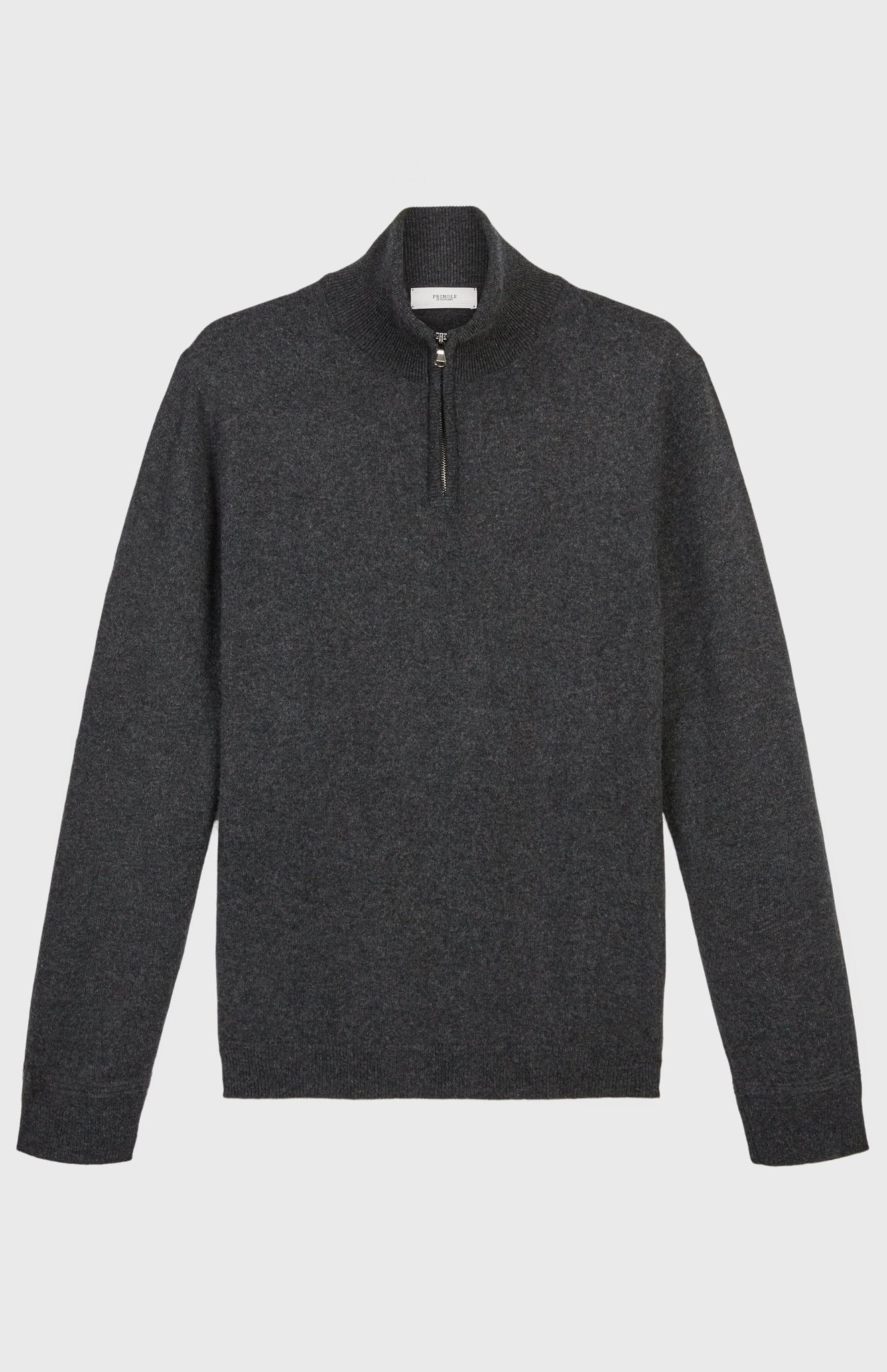 Men's Dark Grey Cashmere Zip Neck Jumper Flat Shot - Pringle of Scotland