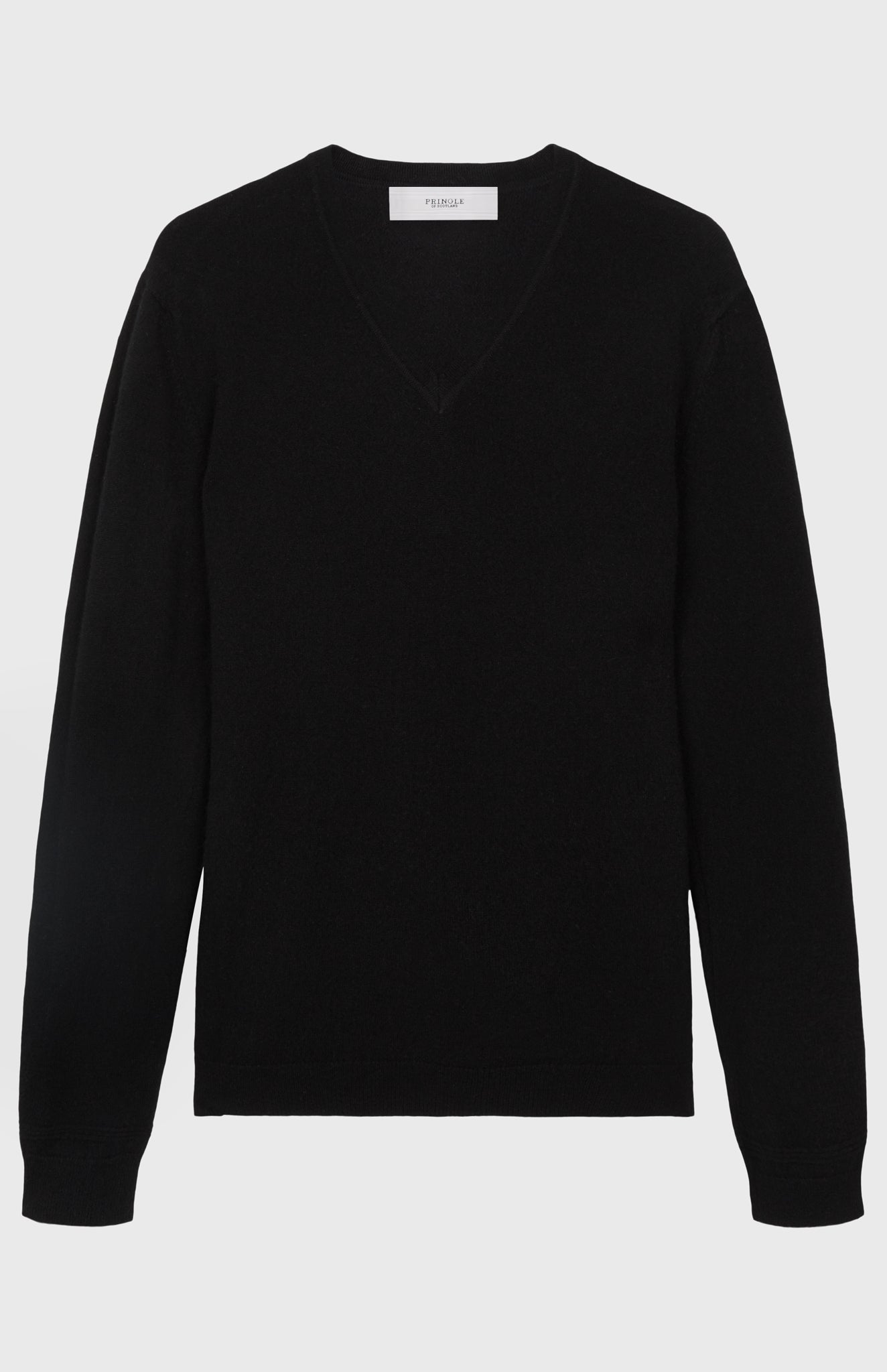 Men's V Neck Cashmere Jumper In Black flat shot - Pringle of Scotland