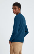 Pringle of Scotland Round Neck Lion Lambswool Jumper In Ink & Azure side view on model