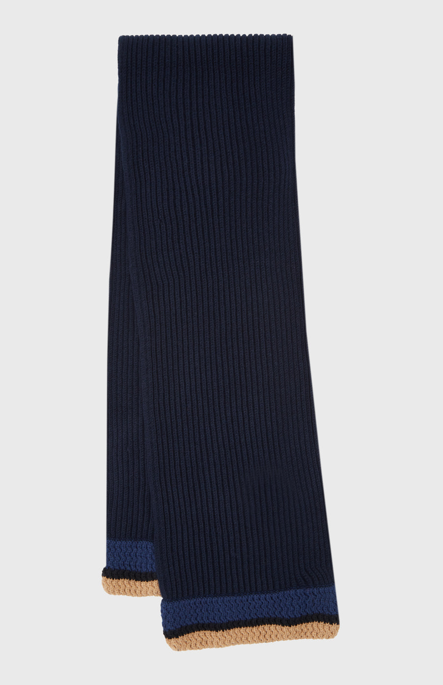 Wool Cashmere Blend Scarf with chunky rib in Navy - Pringle of Scotland