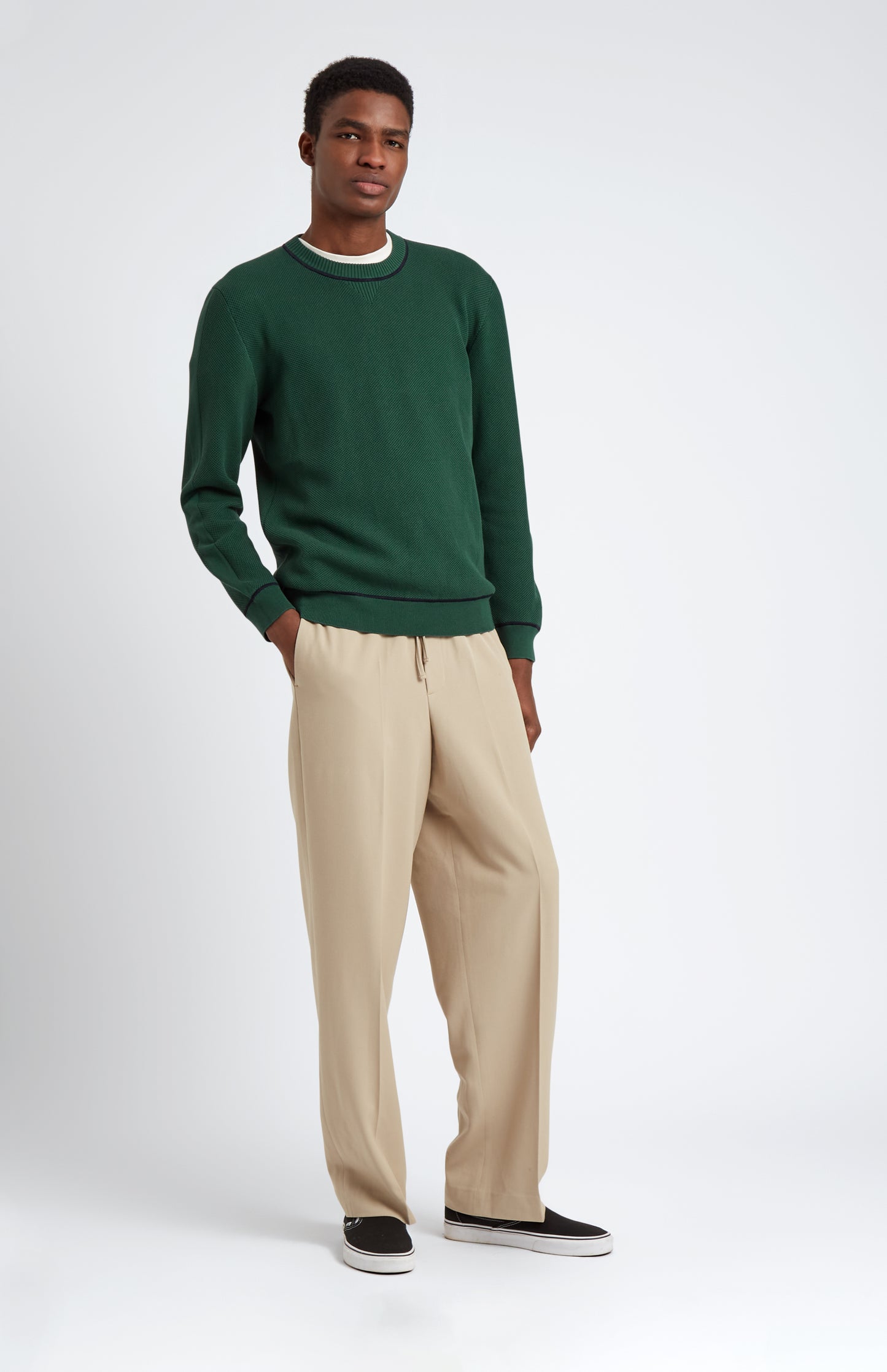 Pringle of Scotland Men's Cotton Sweatshirt Jumper in Forest Green on model full length